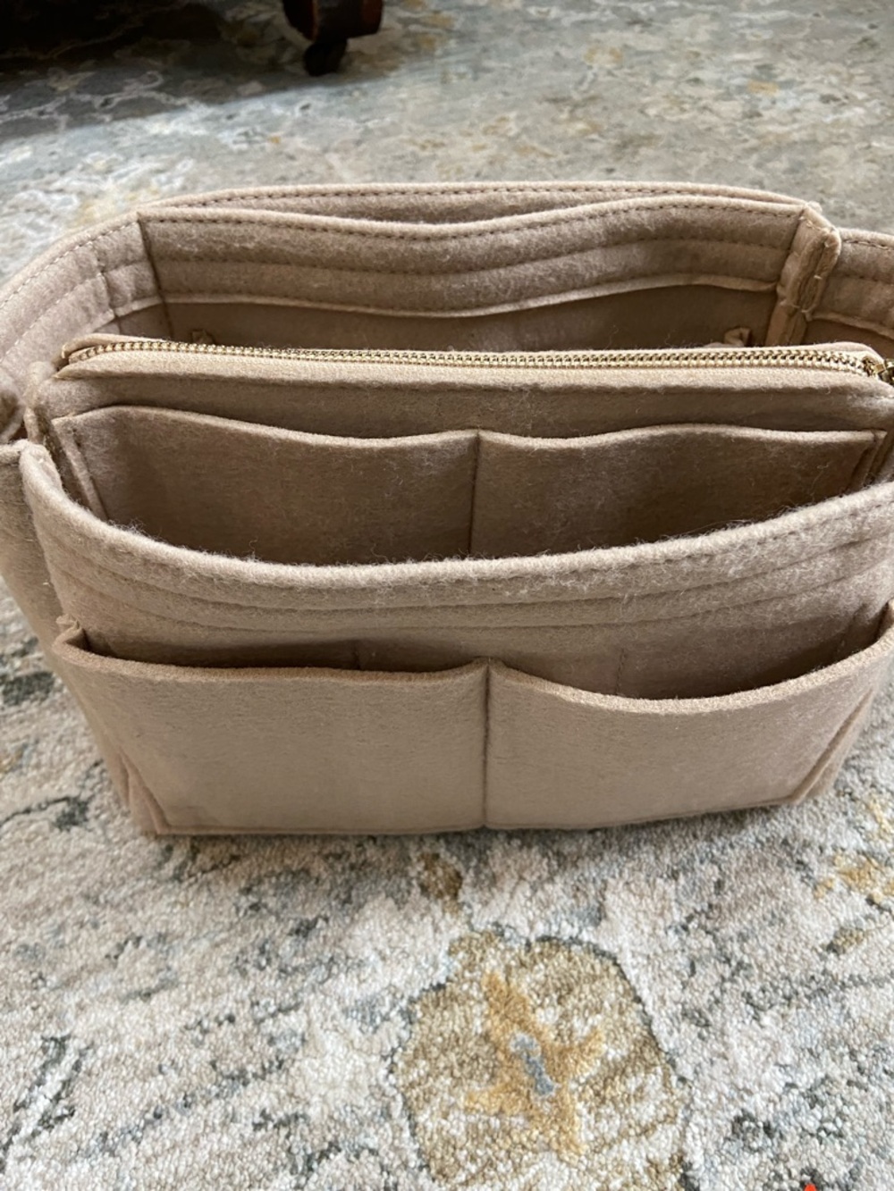 Beige Felt Purse Organizer with Zip Compartment